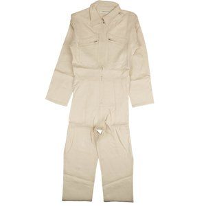 A_PLAN_APPLICATION Beige Linen Contrast Stitch Jumpsuit Size L $1225